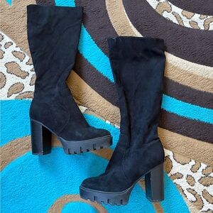 Forever 21 Black Suede Platform Heeled Boots